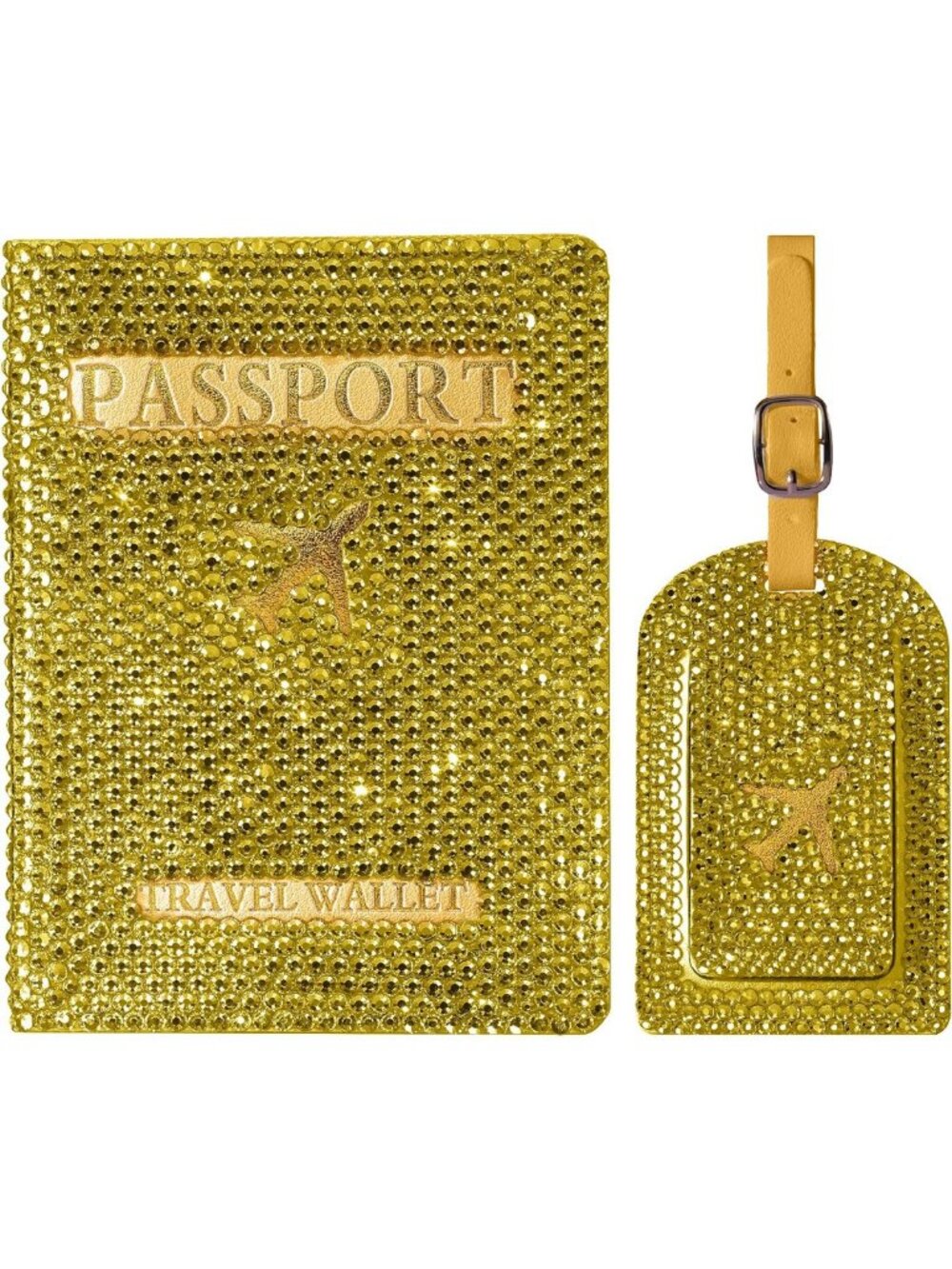 Chic Yellow Bling Passport Holder & Luggage Tag Set for Women - Travel
